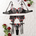 Ribbon Orchard Floral Embroidery Lingerie Set