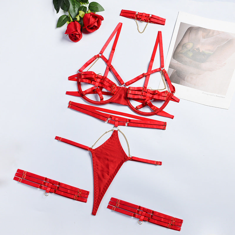 Cirren Strappy Open-Cup Lingerie Set with Chain Details