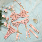Elorvine Set de lencería floral bordada con ligueros