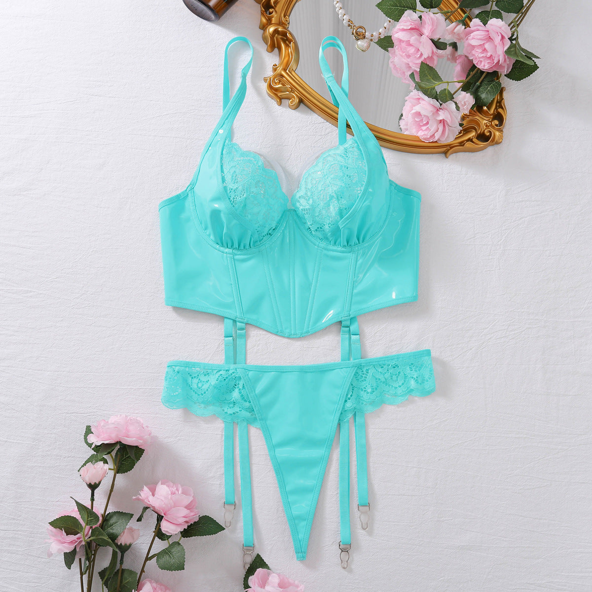 Naiad Lace Garter Lingerie Set