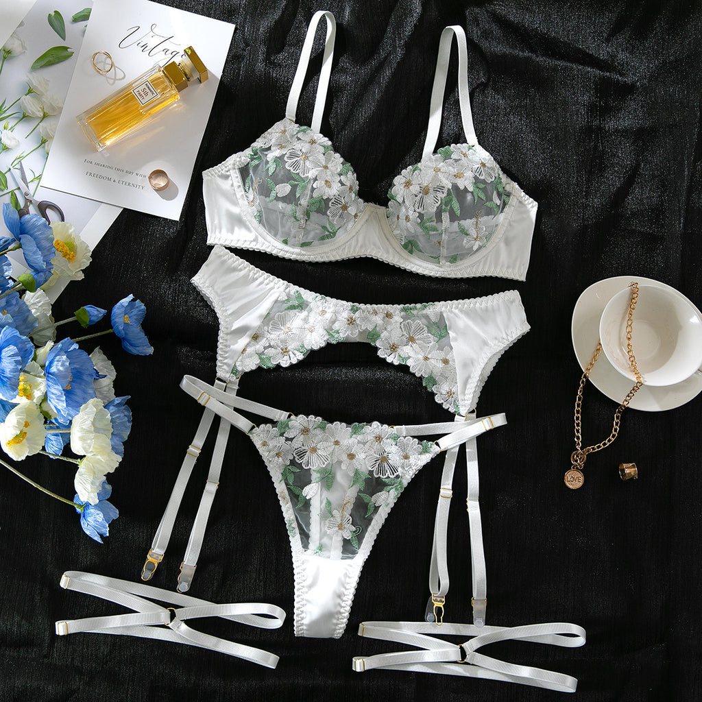 Florstem Floral Embroidered Mesh Lingerie Set