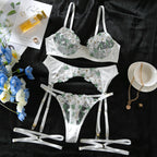 Florstem Floral Embroidered Mesh Lingerie Set