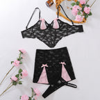 Garnet Blush Lace Bustier and Mini Skirt Lingerie Set