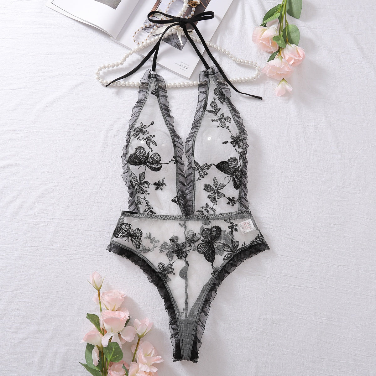 Orna Sheer Floral Lace Bodysuit
