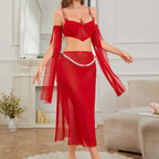 Sorevane Red Mesh Lingerie Set with Sleeves