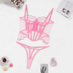 Flounce Pink Mesh Corset Lingerie Set