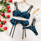Conjunto Feston de Lingerie com Bordado Floral e Tiras