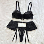 Thrum Fringe-Trim Mesh Lingerie Set