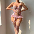 Virel Floral Embroidered Lingerie Bodysuit with Garter Straps